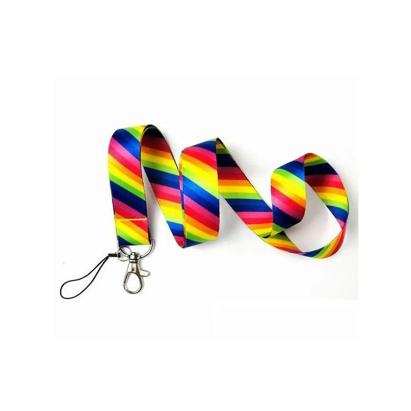 rainbow neck lanyard id badge cell phone lanyard keychain polyester 12 colors mobile phone lanyard