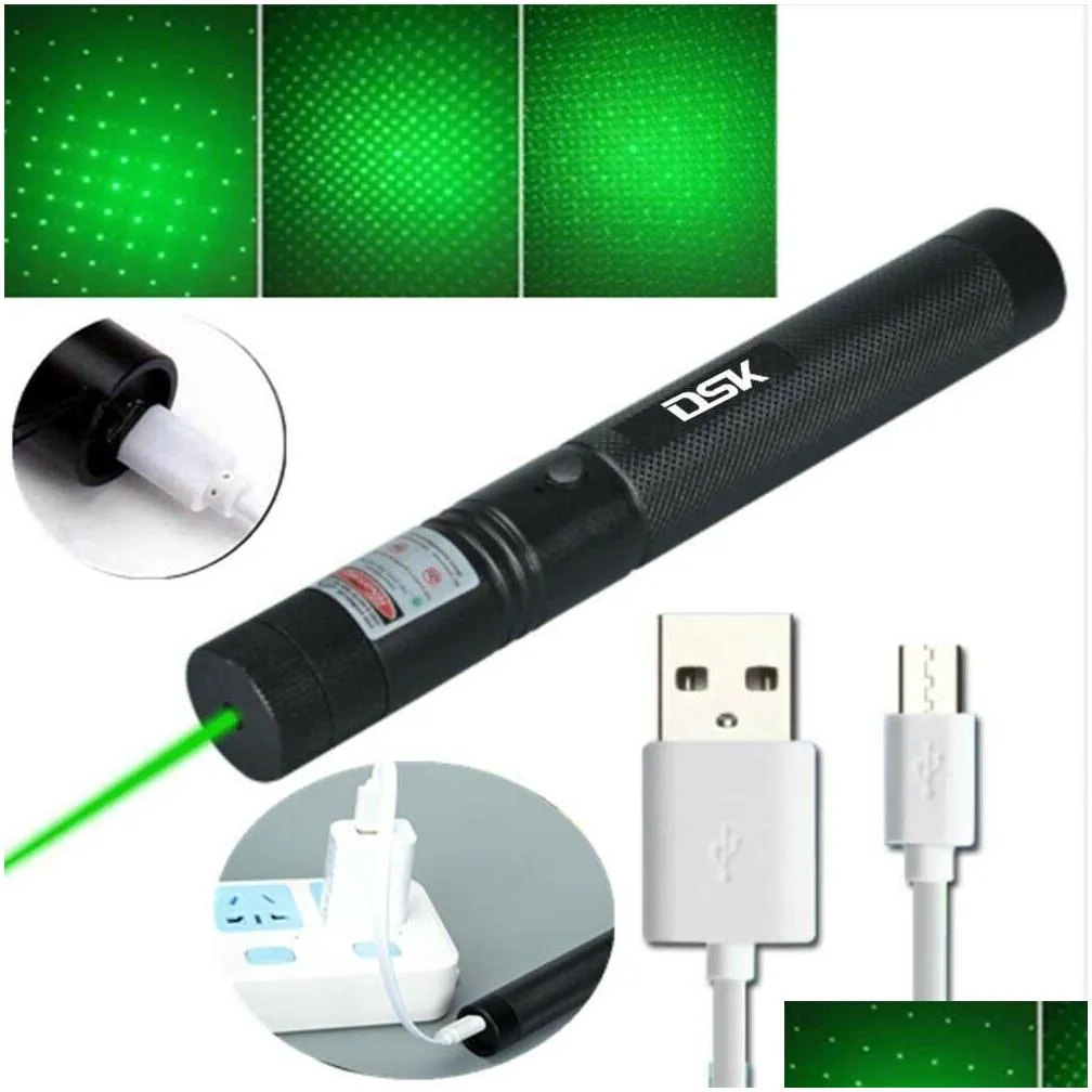 200mile usb rechargeable green laser pointer astronomy 532nm grande lazer pen 2in1 star cap beam light builtin battery pet toy