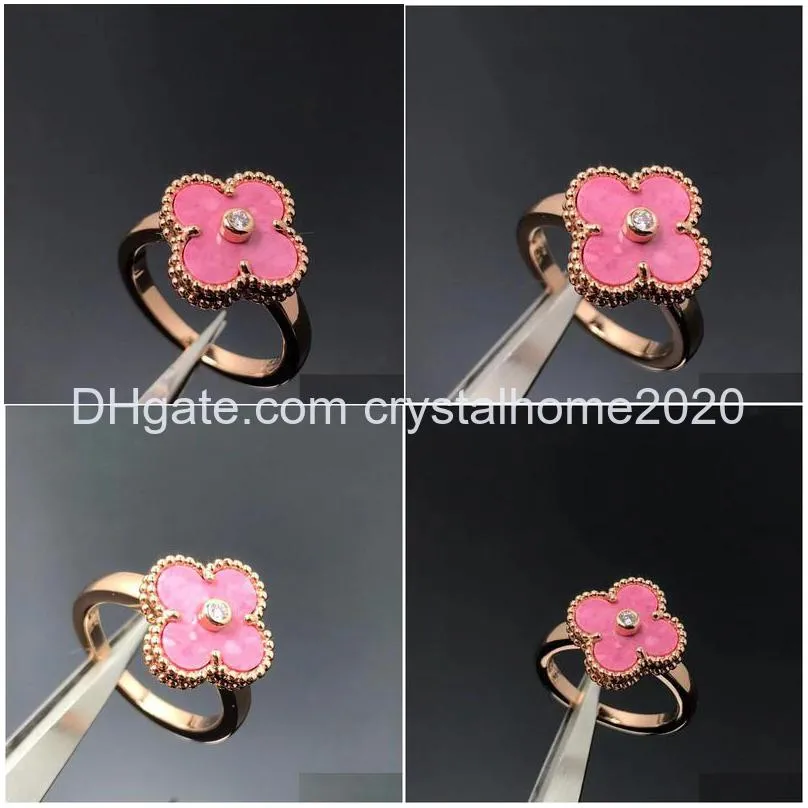 brand luxury clover designer rings for women girls diamond crystal 18k rose gold sweet rose pink love nail ring party wedding jewelry valentins day christmas