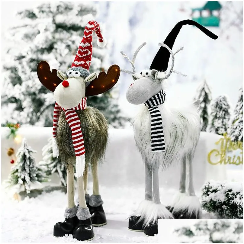 christmas decorations plush reindeer dolls with led lights christmas dolls standing elk deer toys christmas decoration for home navidad year gifts