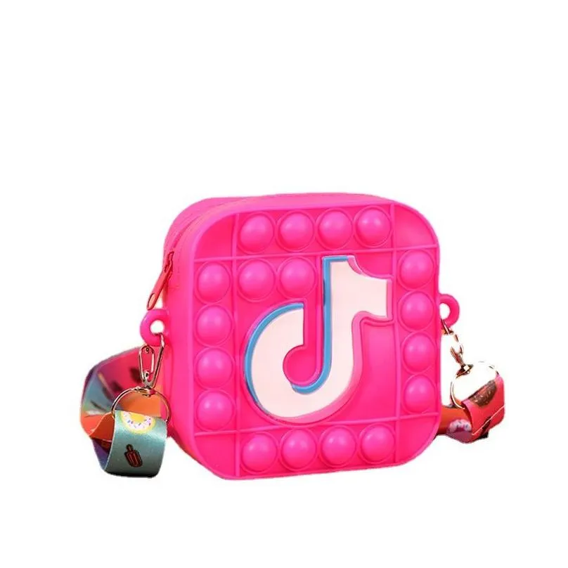  cute handbags childrens silicone headphones satchel childrens coin bag fashion letter shoulder bag square personality tide cool out of the street