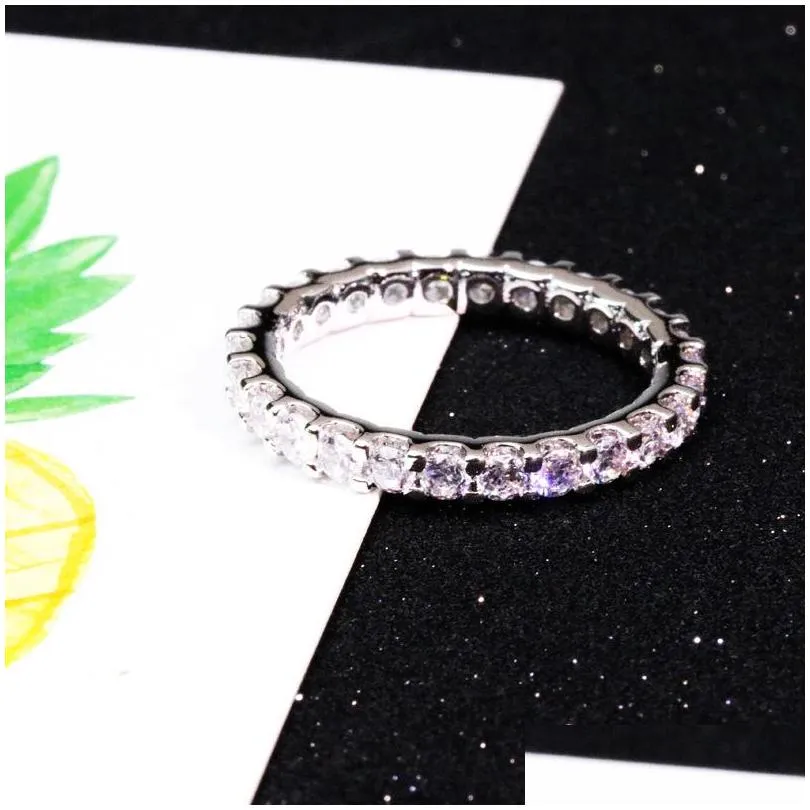 vecalon eternity ring real 100 925 sterling silver full diamond engagement wedding band rings for women men finger jewelry