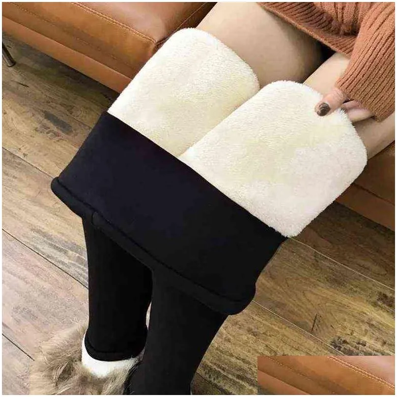 womens cashmere thickened leggings female autumn and winter high waist tights elastic soft warm pants 0914