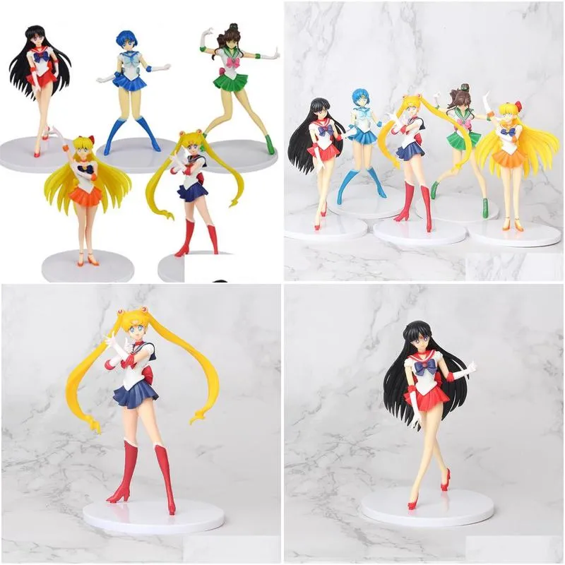 5pcs sailor girl action figures model toy tsukino usagi tuxedo mask anime collection decoration decor cartoon doll gift 220702