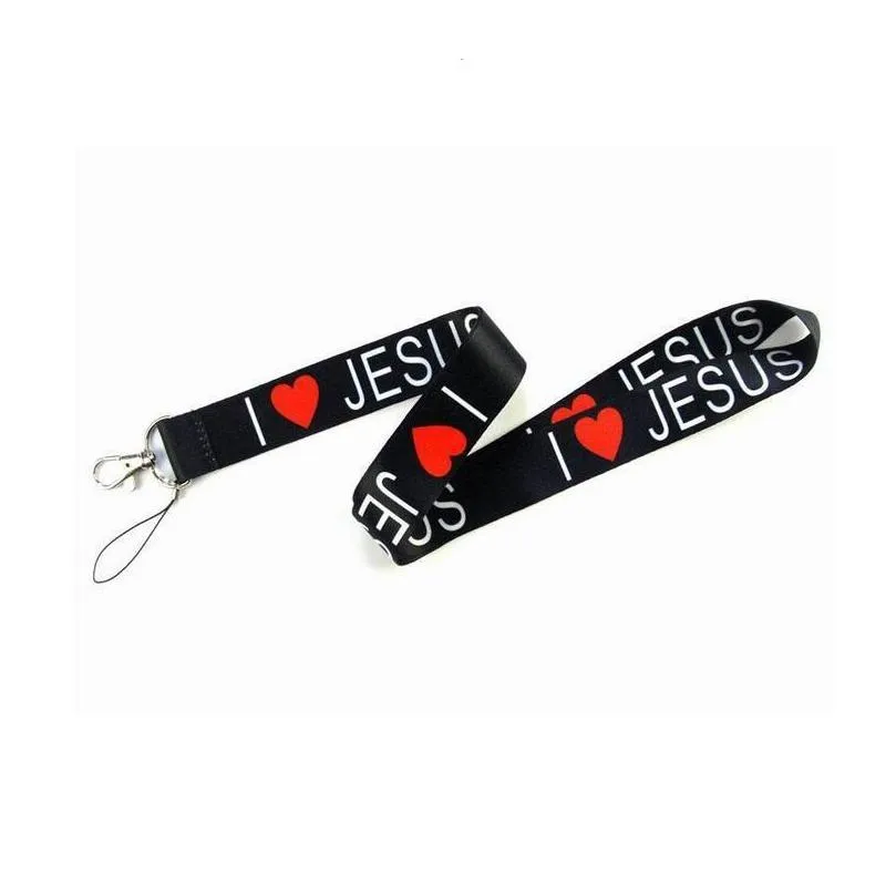 i love jesus styles neck lanyard strap for mp3/4 cell phone id card key chain straps black fashion in stock