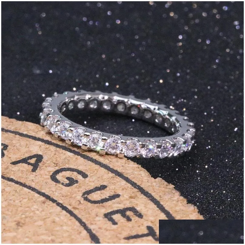 vecalon eternity ring real 100 925 sterling silver full diamond engagement wedding band rings for women men finger jewelry