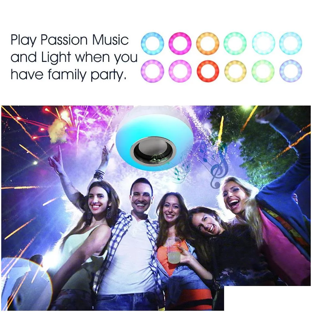 e27 smart led light rgb wireless bluetooth speakers bulb lamp music playing dimmable 12w music player audio with 24 keys remote