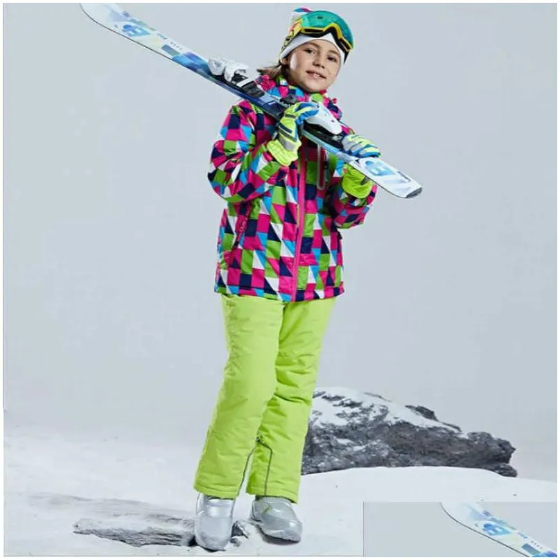 30 degree children clothing set boys girl kids snowboard ski suit waterproof outdoor sports jacket pants clothes snowsuit teen 210908