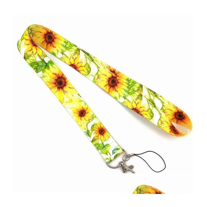 sunflower lanyard for keys mobile phone strap id badge holder rope keychain charms diy keychain accessories