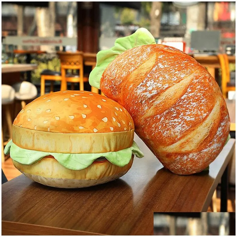 plush dolls 3d burger pillow creative cushion car seat soft filled backrest toy birthday funny simulated snack bread shape 221107