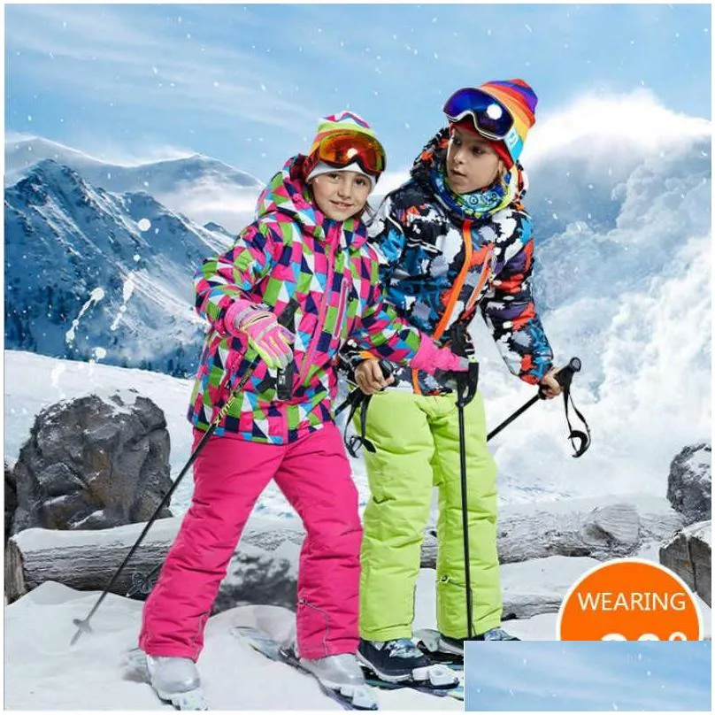 30 degree children clothing set boys girl kids snowboard ski suit waterproof outdoor sports jacket pants clothes snowsuit teen 210908