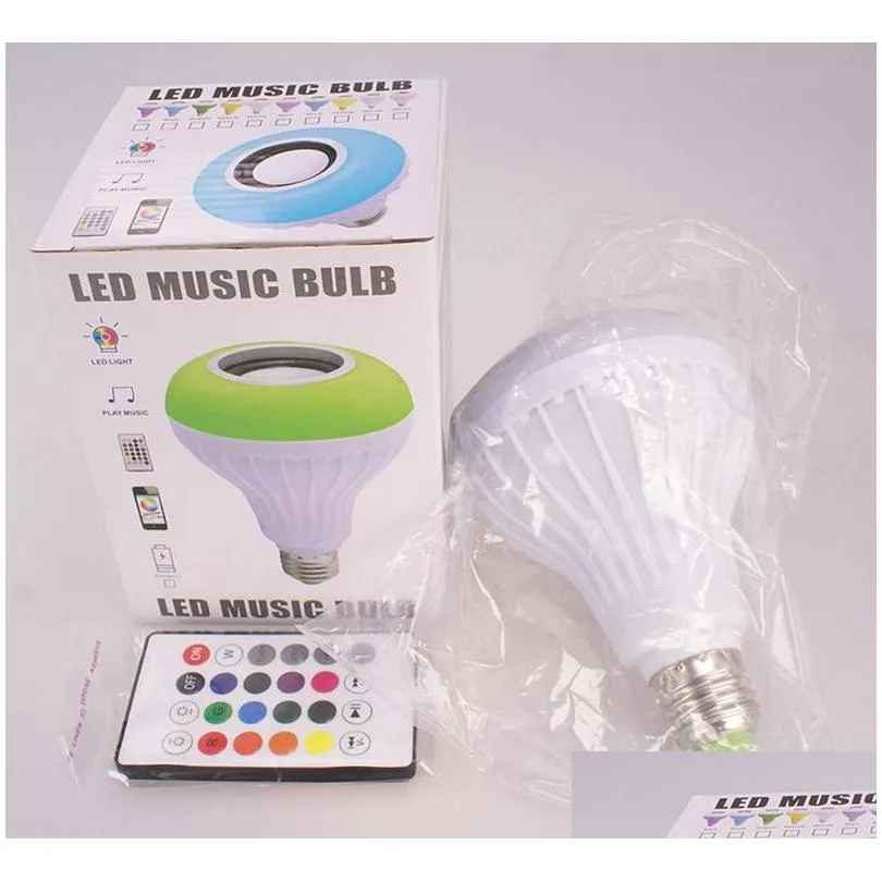 e27 smart led light rgb wireless bluetooth speakers bulb lamp music playing dimmable 12w music player audio with 24 keys remote