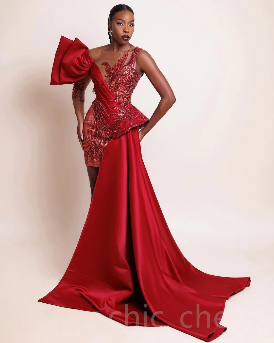 2023 Arabic Aso Ebi Red Sheath Prom Dresses Short Sequined Lace Sexy Evening Formal Party Second Reception Birthday Engagement Bridesmaid Gowns Dress ZJ1432