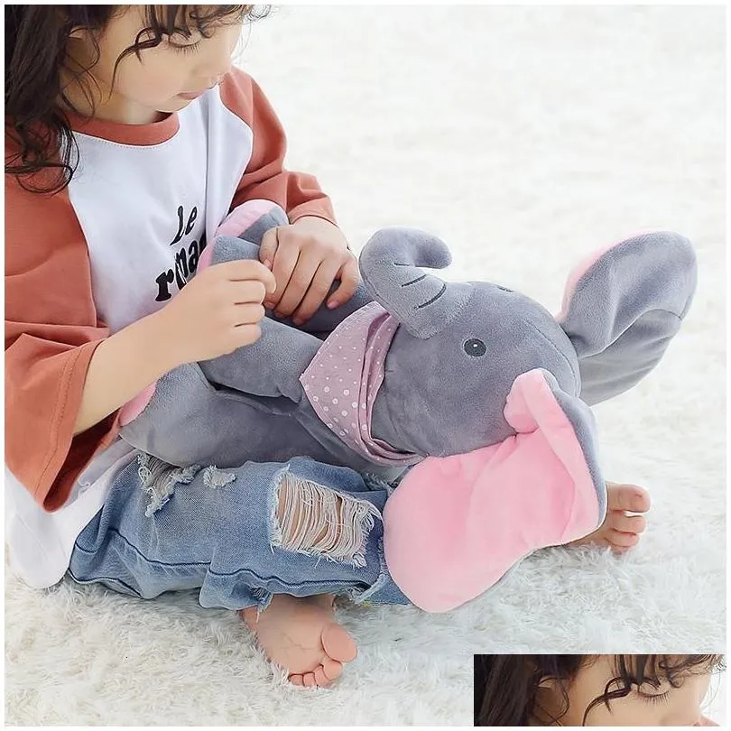 plush dolls hide and seek elephant baby animal plush toy ears move electric music toy play games talking singing dolls for toddlers gift