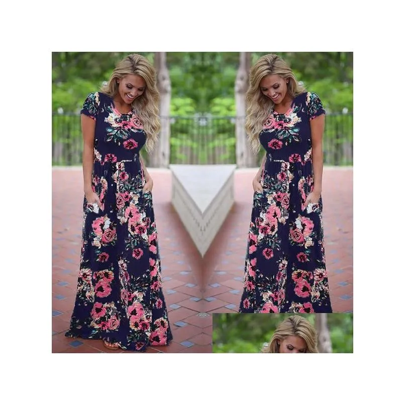 women floral print short sleeve boho dress evening gown party long maxi dress summer sundress 5 styles