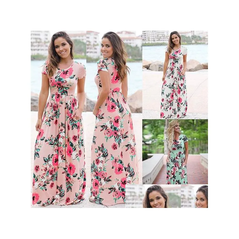 women floral print short sleeve boho dress evening gown party long maxi dress summer sundress 5 styles