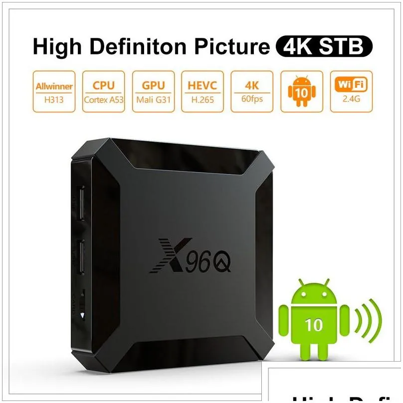 x96q tv box android 10.0 2gb ram 16gb allwinner h313 quad core support 4k set topbox media player