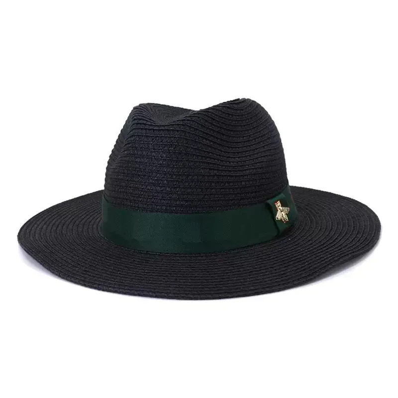 Fashion Straw Hats Luxury Bucket Hat For Men Women Solid Color Jazz Cap Top Caps Designer Panama Hat With Red Green Ribbon Sunhat