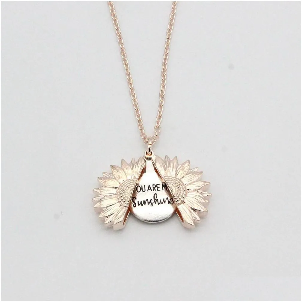 fahion sunflower necklace valentine gift gold locket can open pendant necklace you are my sunshine engraved clavicle chain for woman