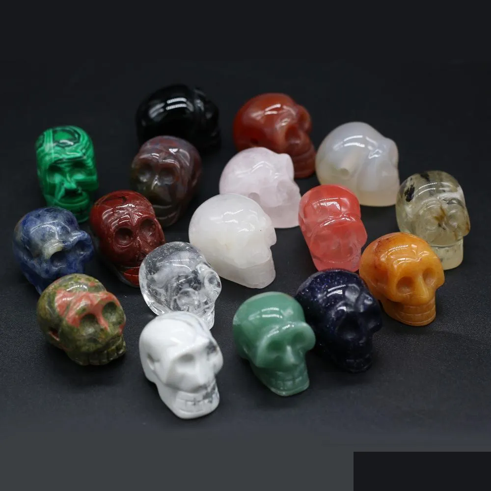 crystal skull figurine carved skeleton stone statue raw reiki healing energy gemstone ornaments home decor halloween gift 20x30x25mm