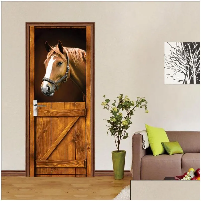 wallpapers creative environmental protection 3d horse door stickers refurbished selfadhesive bedroom wall