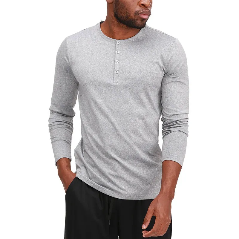 lu Men Yoga Outfit Sports Long Sleeve T-shirt Mens Sport Style Collar button Shirt Training Fitness Clothes Training Elastic Quick Dry Wear