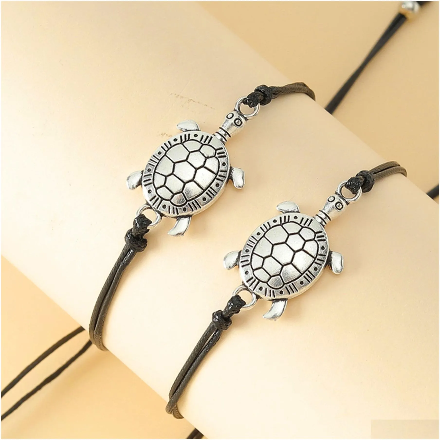 fashion personality small turtle alloy handmade friendship card hand women bracelet adjustable bangle 2pcs/set