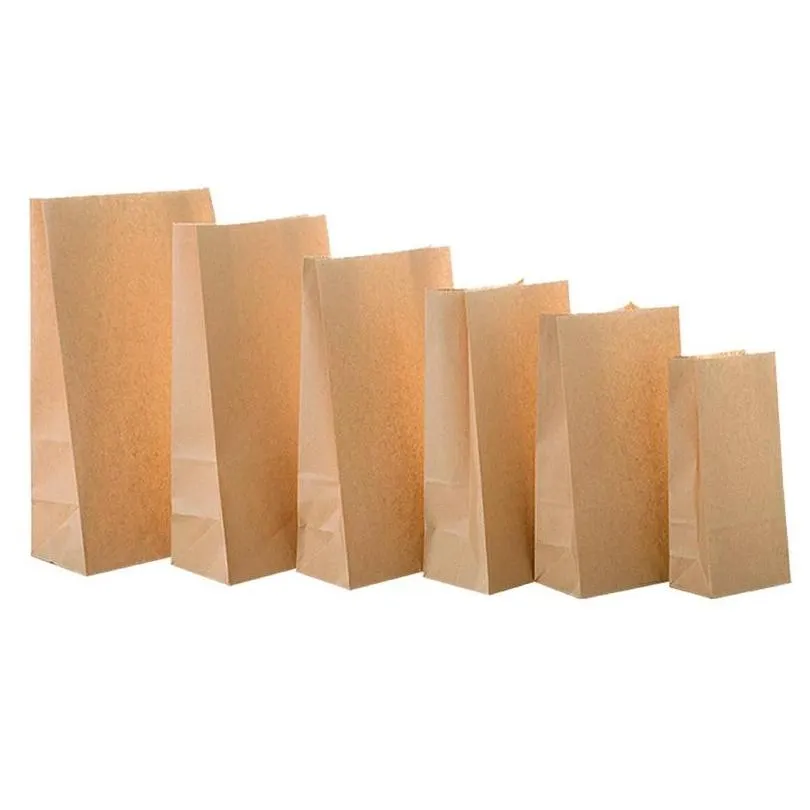 50pcs paper bag brown kraft gift cards packing biscuits candy food cookie nuts snack baking package bags w1