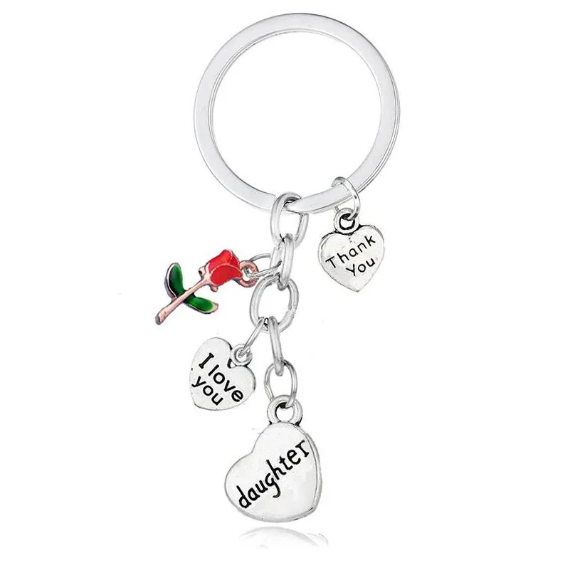 fashion rose flowers i love you heart charms keychain family daughter grandma aunt sister mom key chains thank you gifts keyring