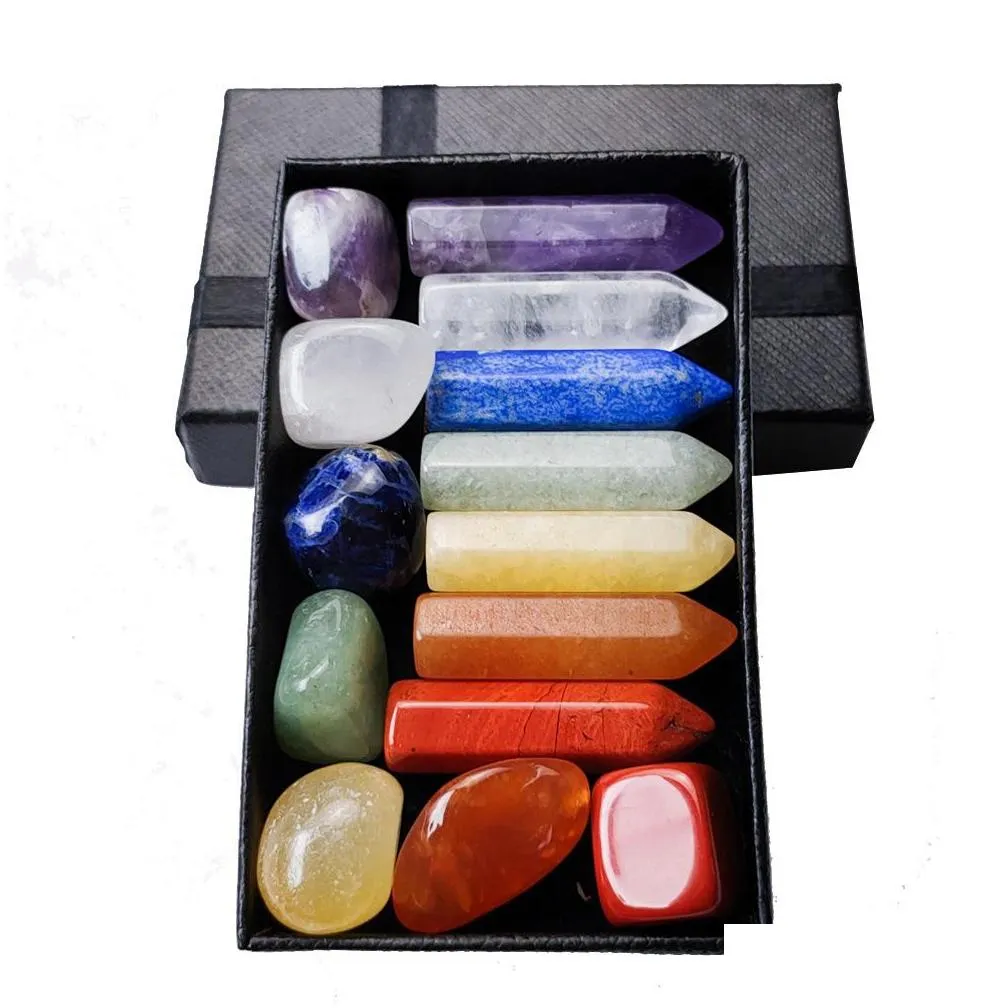 7 chakra set reiki natural stone crystal stones ornaments polishing rock quartz yoga energy bead chakra healing art craft decoration