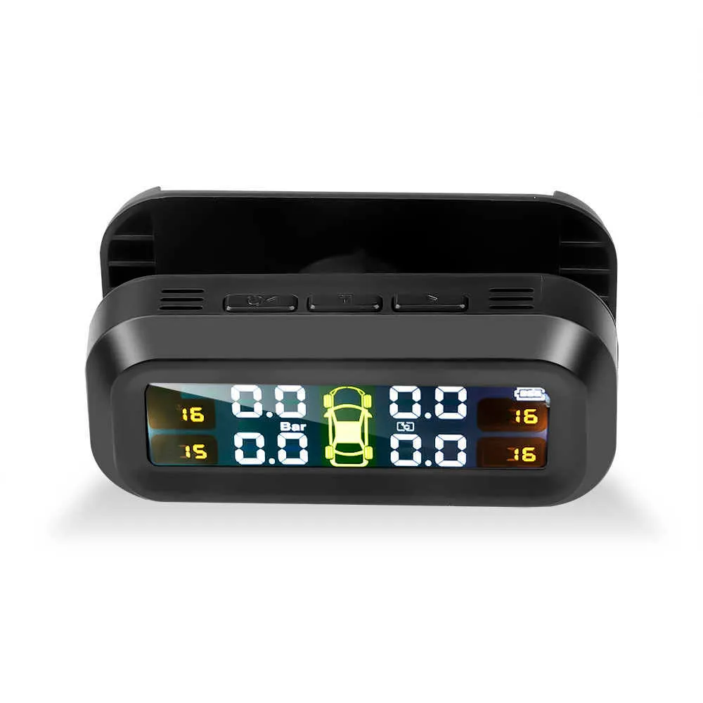 New Solar Power Tpms Car Tire Pressure Monitoring System 4 Sensors Temperature Warning Windshield Attaching Auto Driving Safety Kit
