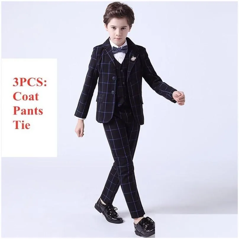 spring top quality big boys wedding plaid suits teenager kids formal tuxedo dress children blazer party performance costumeh152 220808