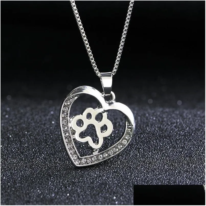 fashion necklace cute dog paw pendant necklaces rhinestone silver plated for women necklaces pendants gift