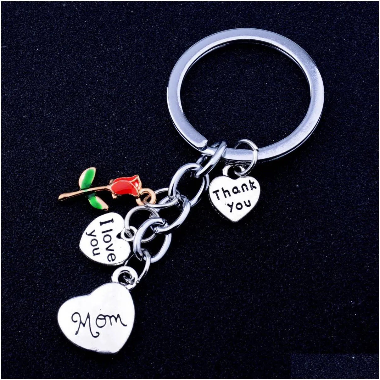 fashion rose flowers i love you heart charms keychain family daughter grandma aunt sister mom key chains thank you gifts keyring