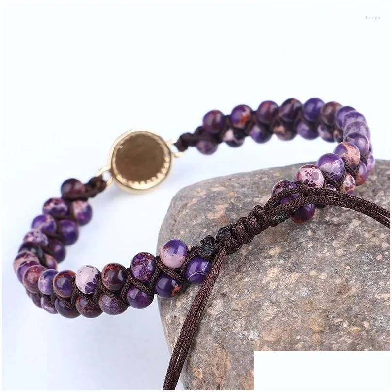 charm bracelets ethnic empire stone for women femme braided wrap imperial jasper turquoises healing purple opal bracelet bohemian