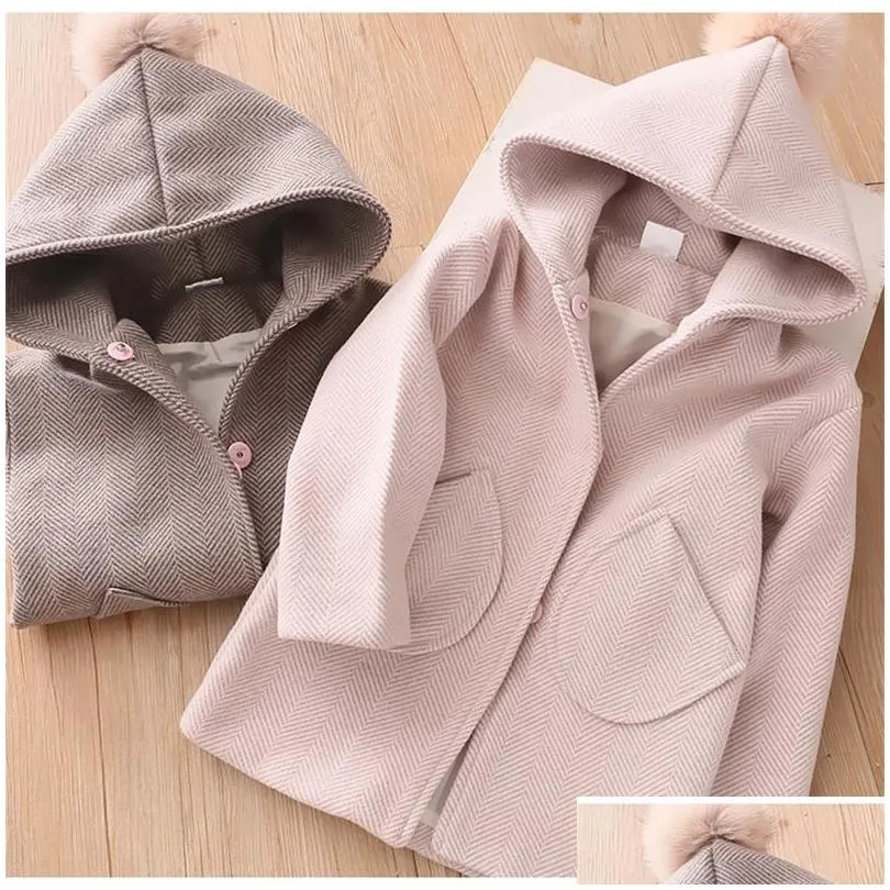 winter jackets hooded hair ball baby clothes 3 4 5 6 7 years toddler kids outerwear fashion wool coat girls clothing 201110