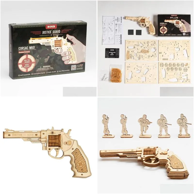 robotime 3d wooden puzzle rubber band guns justice guard toy corsac m60 for teens funny outdoors game shooter gifts lq401 mx200414