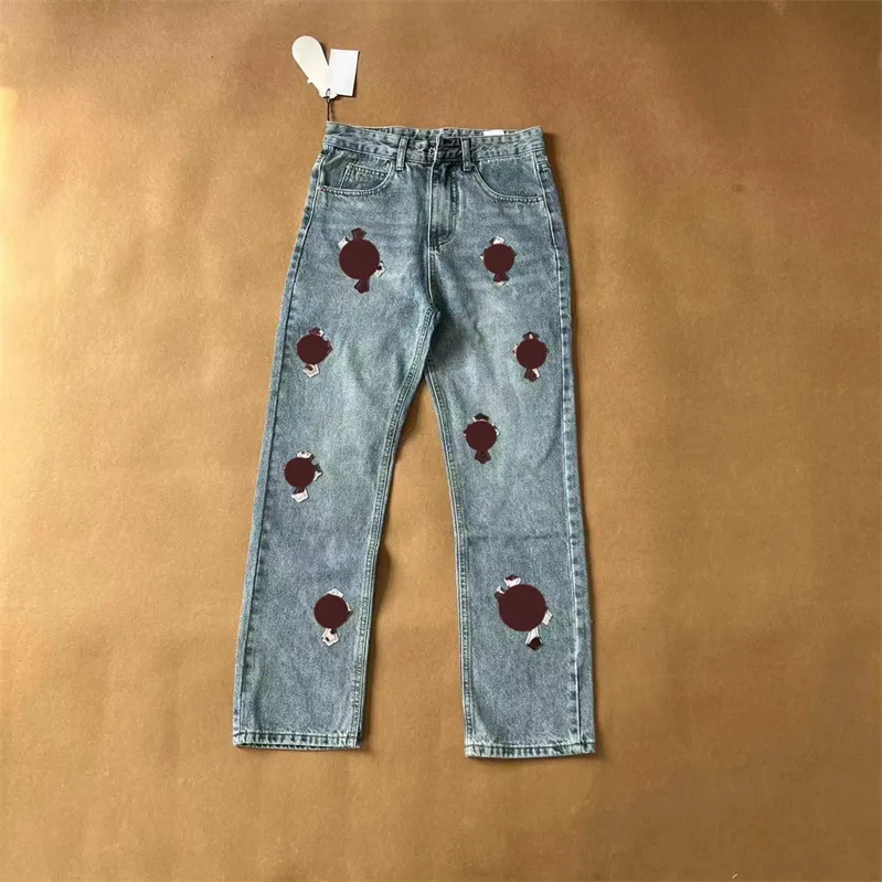 Men`s Jeans designers Jean Chrome trousers Men Heart Embroidery Patchwork Trend Brand Motorcycle Luxury Mens Skinny Jeans straight pants rock revival pants