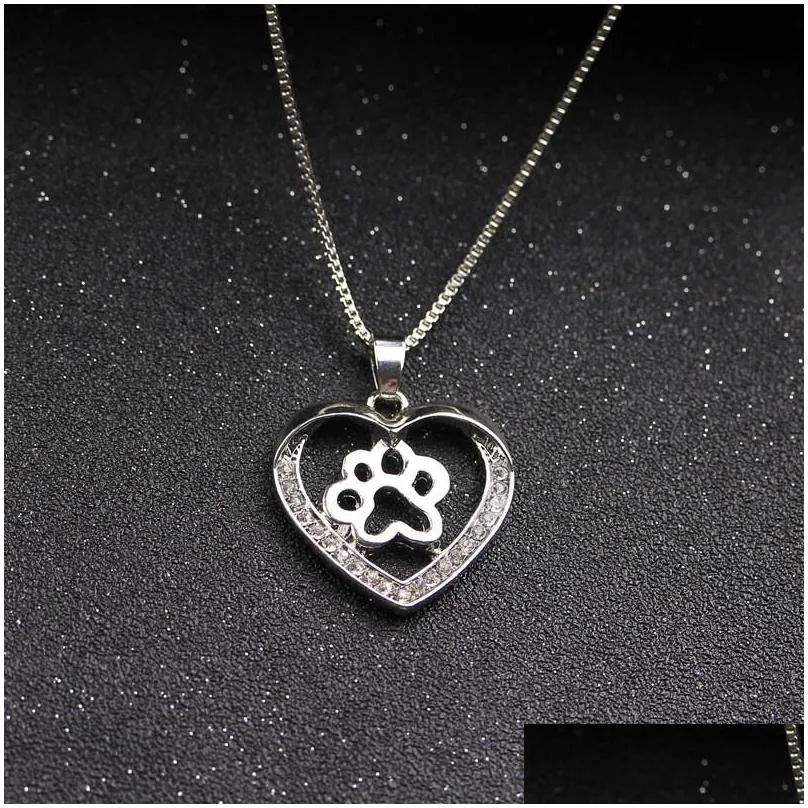 fashion necklace cute dog paw pendant necklaces rhinestone silver plated for women necklaces pendants gift