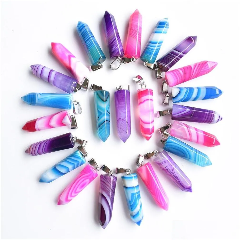 natural gem stone charms pendants opal crystal rose quartz hexagonal pendulum reiki pillar diy necklaces jewelry making