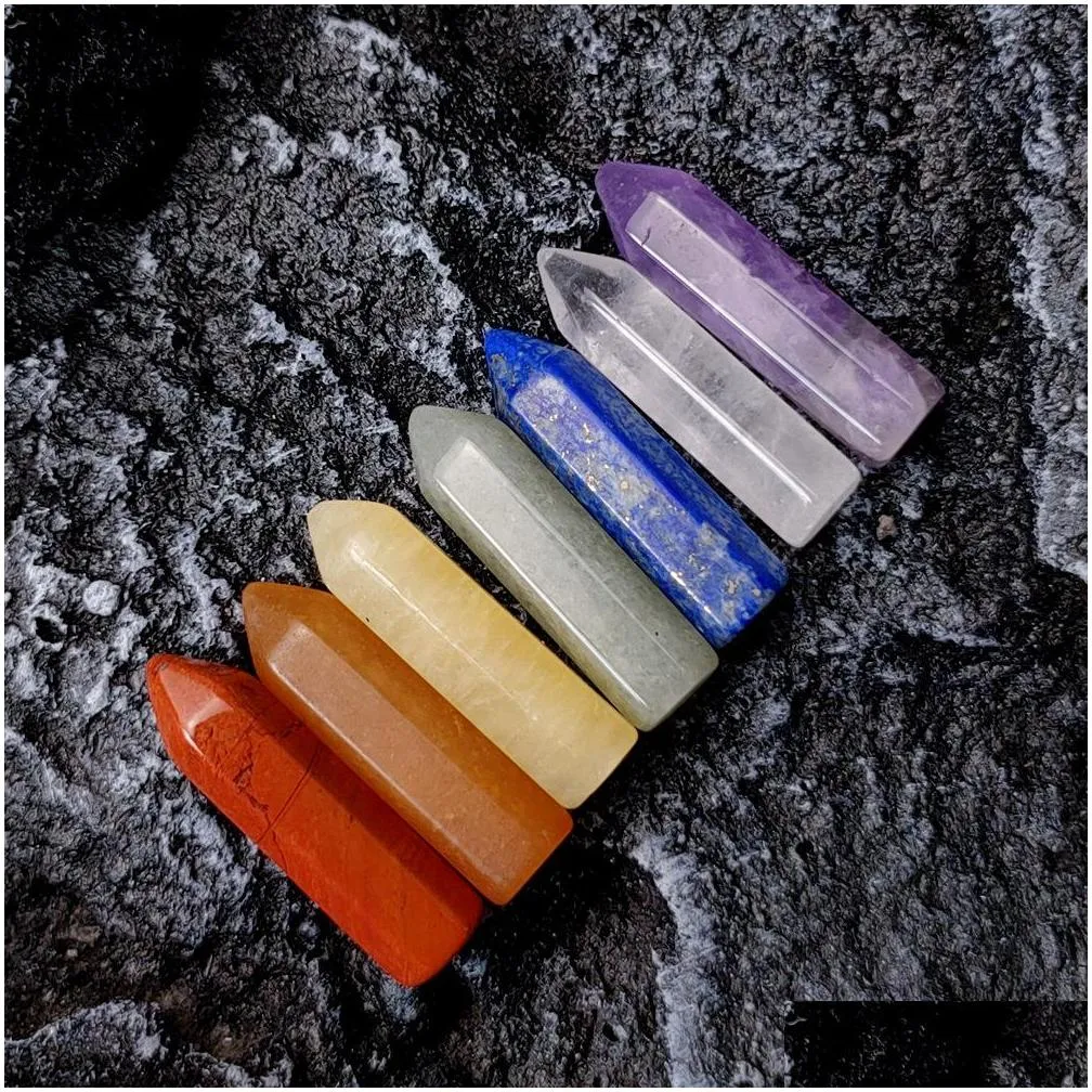 7 chakra set reiki natural stone crystal stones ornaments polishing rock quartz yoga energy bead chakra healing art craft decoration