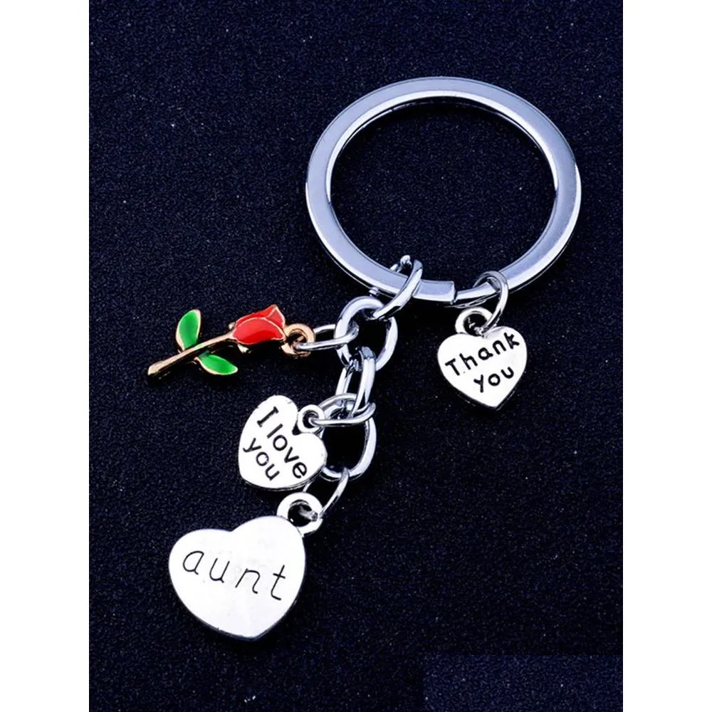 fashion rose flowers i love you heart charms keychain family daughter grandma aunt sister mom key chains thank you gifts keyring