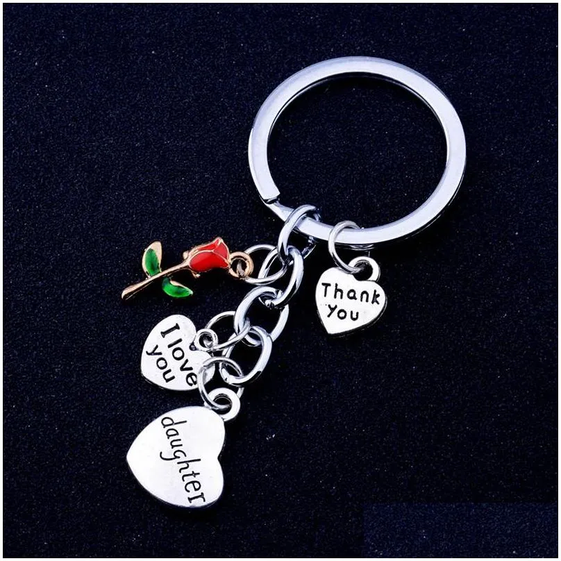 fashion rose flowers i love you heart charms keychain family daughter grandma aunt sister mom key chains thank you gifts keyring