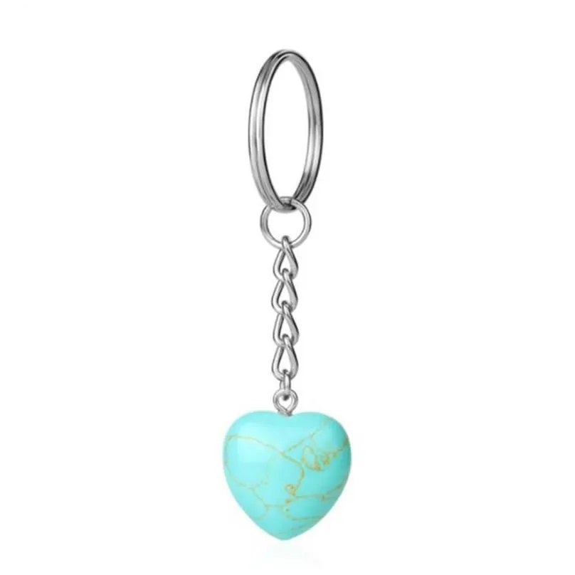 natural stone love heart keychains key rings silver color healing crystal car decor keyrings keyholder for women men