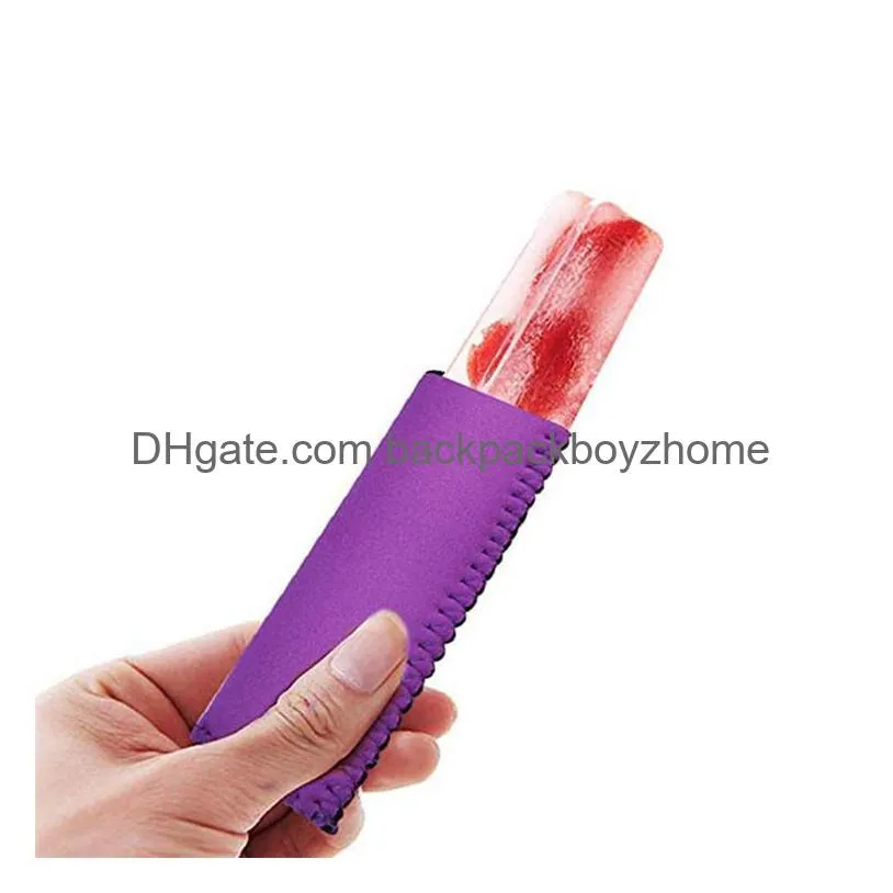 hot reusable popsicle holders zer  ice sleeves zer  holders 15x4.2cm for kids summer kitchen tools icearm cover holder