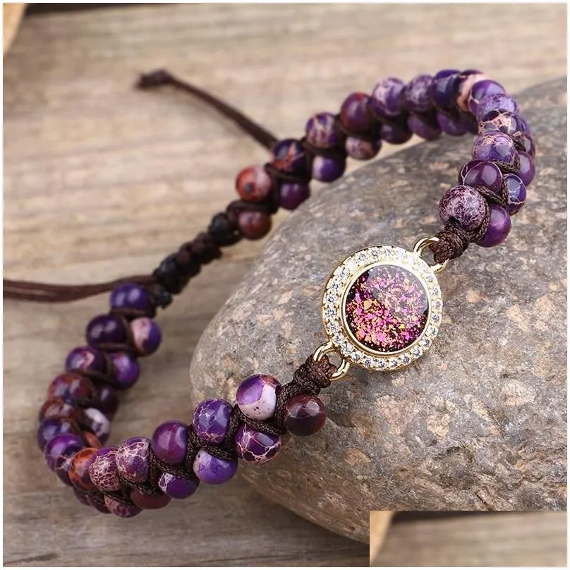 charm bracelets ethnic empire stone for women femme braided wrap imperial jasper turquoises healing purple opal bracelet bohemian