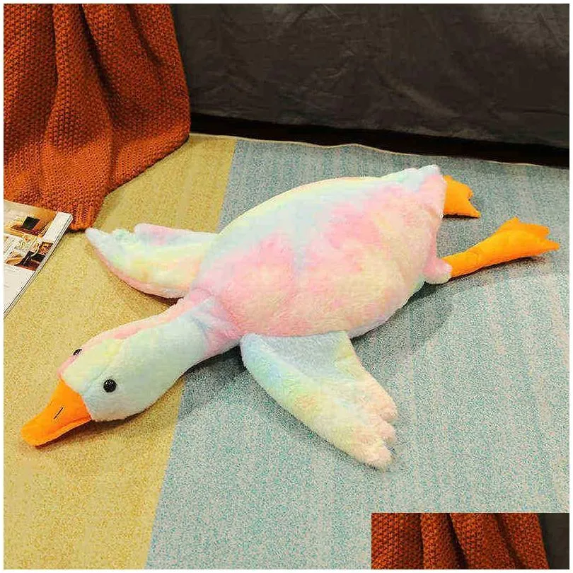 cm  colorful lying duck plush toys soft rabbit fur animal cushion mat stuffed dolls sleeping soothing gifts j220704