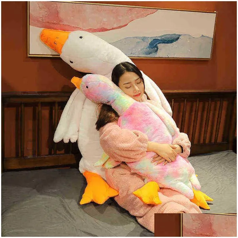 cm  colorful lying duck plush toys soft rabbit fur animal cushion mat stuffed dolls sleeping soothing gifts j220704