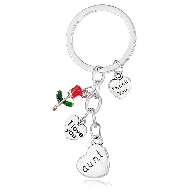 fashion rose flowers i love you heart charms keychain family daughter grandma aunt sister mom key chains thank you gifts keyring