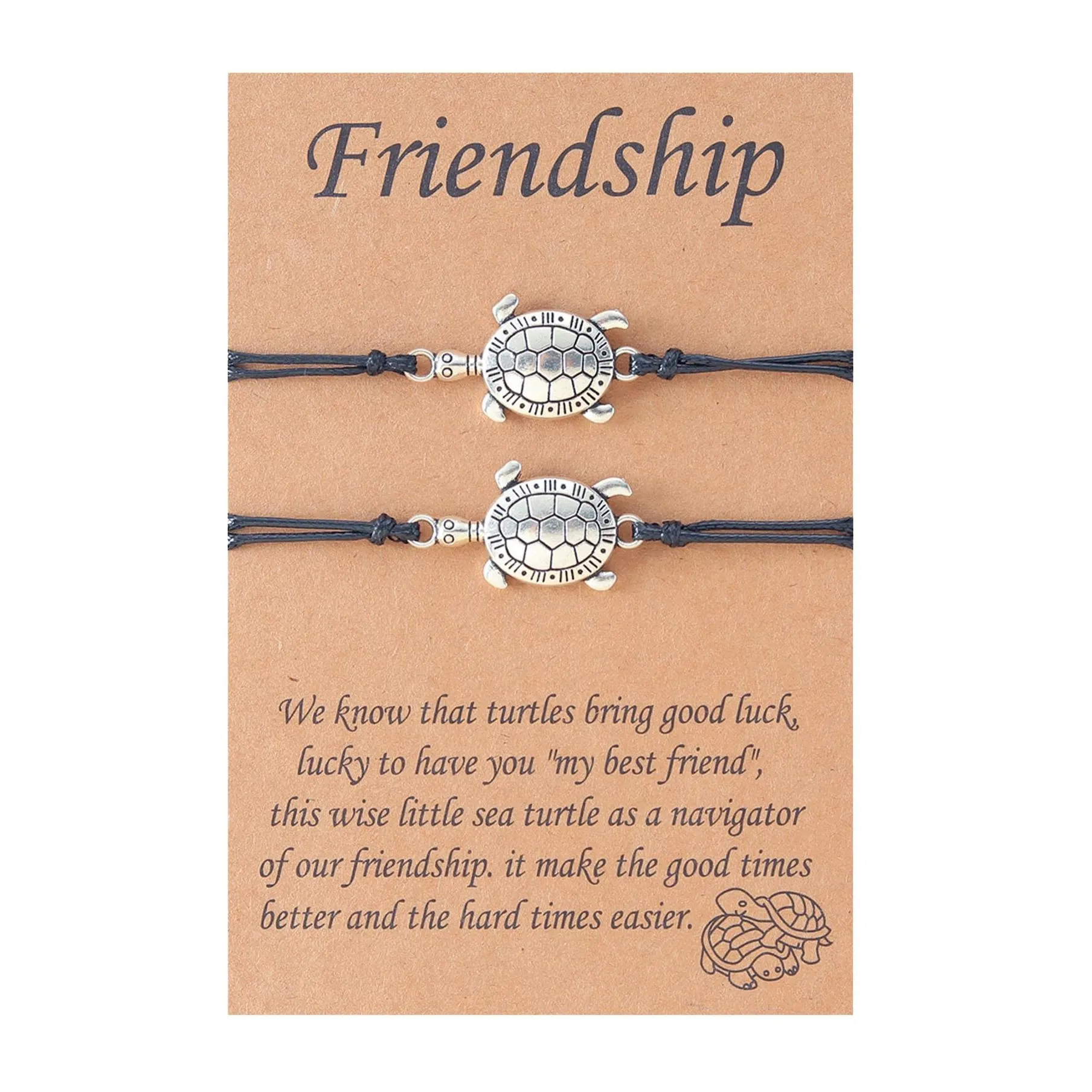 fashion personality small turtle alloy handmade friendship card hand women bracelet adjustable bangle 2pcs/set